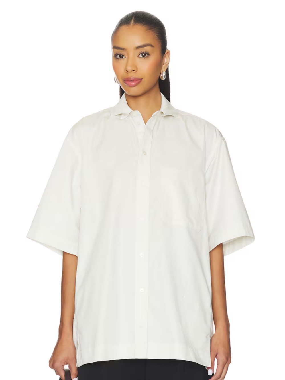 Eaves Oversized White Short-Sleeve Button-Down Shirt (Svann Micro Collar Shirt)